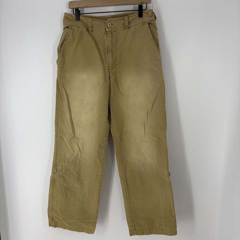 Free People Pants Size 8 Cleo Washed Khaki Cotton Canvas Roll Tab Straight Chino